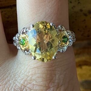 Yellow Labradorite Chrome Diopside Sterling Silver Ring Size 10